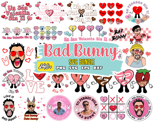 Bad Bunny Heart Cupid Pink SVG, Bad Bunny SVG