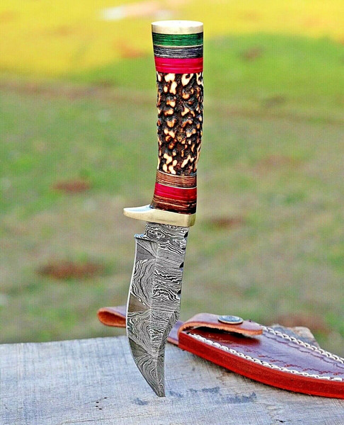 Custom Handmade Damascus Steel Hunting Knife Fix Blade Full tang Gift For Him.jpg