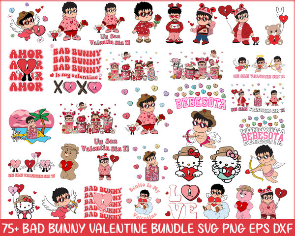 Bad bunny Valentines bundle, Valentine SVG PNG, eps dxf Design, Digital Download.jpg