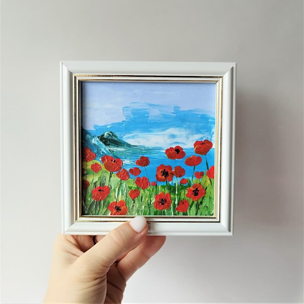 Landscape-painting-poppy-flower-framed-art-impasto-small-wall-decor.jpg