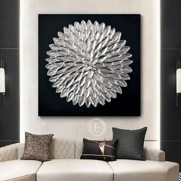 Black-and-silver-abstract-art-living-room-wall-art-textured-painting-original-artwork-silver-metallic-wall-decor