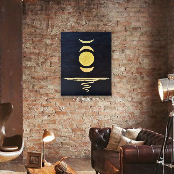 Gold-leaf-wall-art-modern-abstract-painting-moon-original-art-loft-wall-art