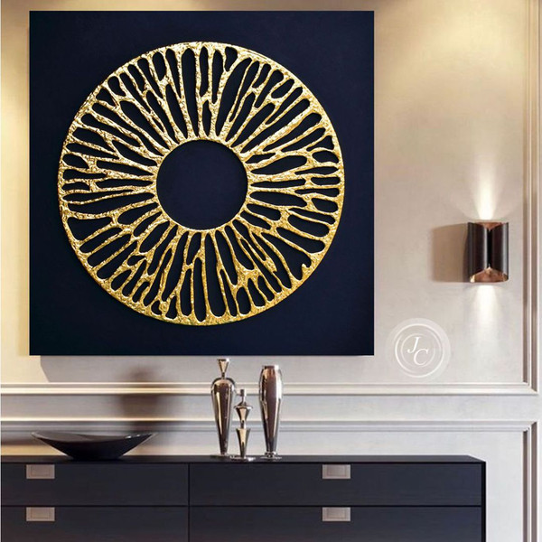 black-and-gold-abstract-original-painting-textured-artwork-modern-wall-art-hallway-decor