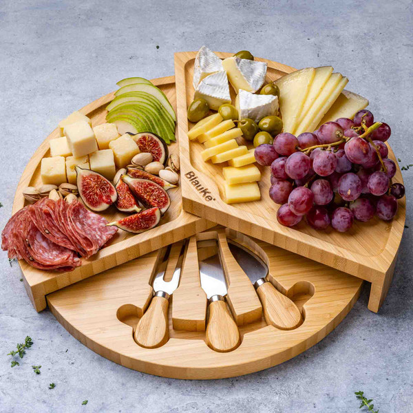 BambooCheeseBoardAndKnifeSet_CharcuteriePlatterServingTray_RoundBambooCheeseBoardWithCutlerySet_Slide-OutDrawerandRemovableSlate_4CheeseKnivesIncluded_-47.jpg