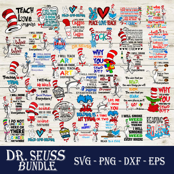 Dr. Seuss Bundle Svg, Dr. Seuss Svg, Dr. Seuss Quotes Svg, D - Inspire ...
