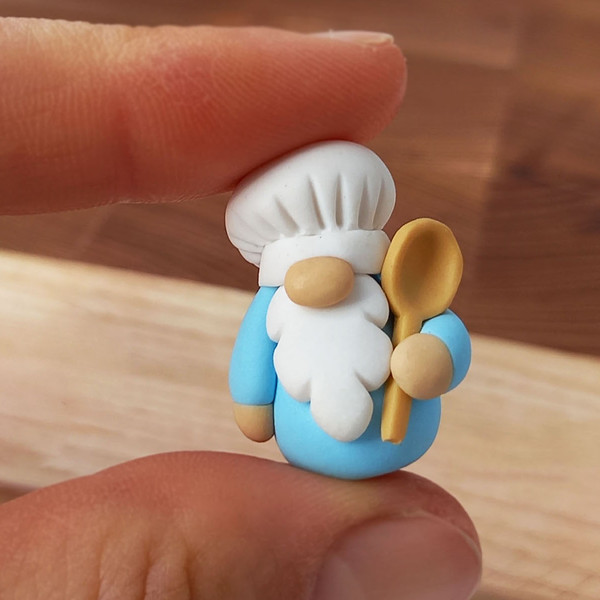 Kitchen gnome chef gnome / tiny clay gnome with spoon - Inspire Uplift