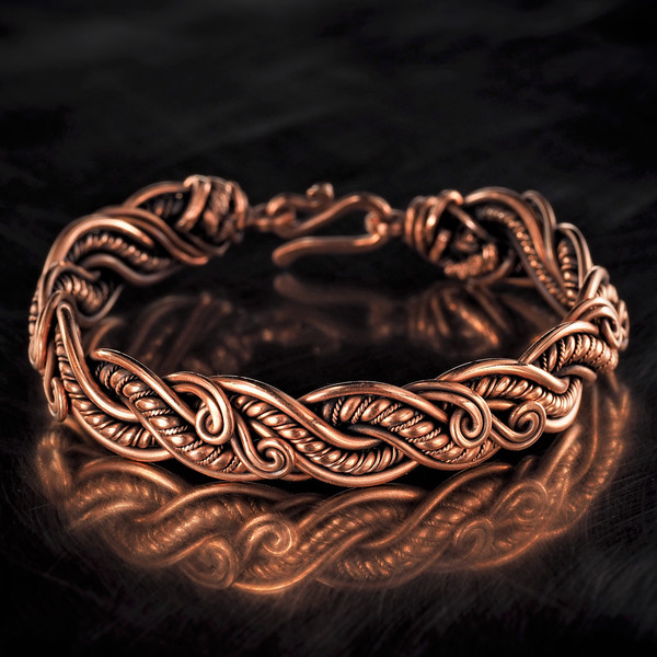 Unique Handmade Copper Bracelet for Woman Antique Style Wire Wrapped Bracelet Handcrafted Woven Jewelry 7th Anniversary 19 cm | WireWrapArt