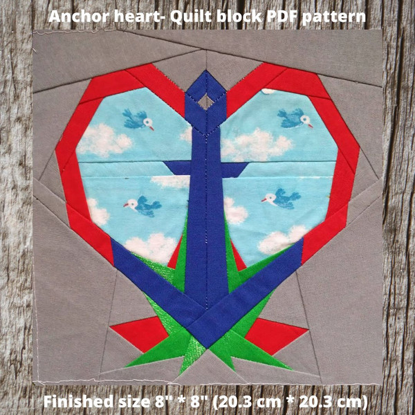 Heart Quilt Block Pattern, Paper Piecing Block PDF - Inspire Uplift