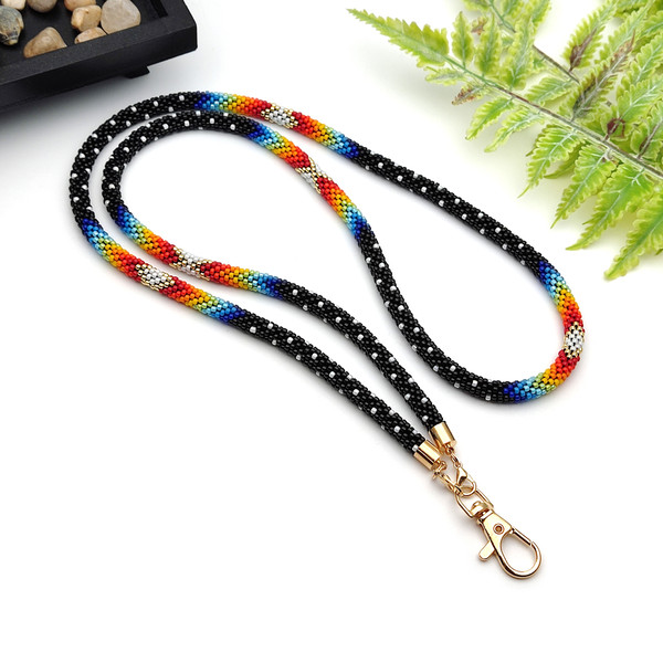 Black beaded lanyard for card holder