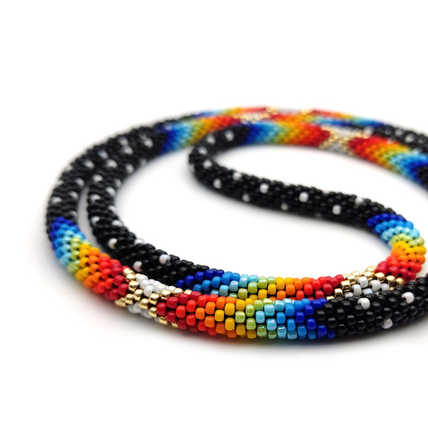 Black beaded lanyard close-up