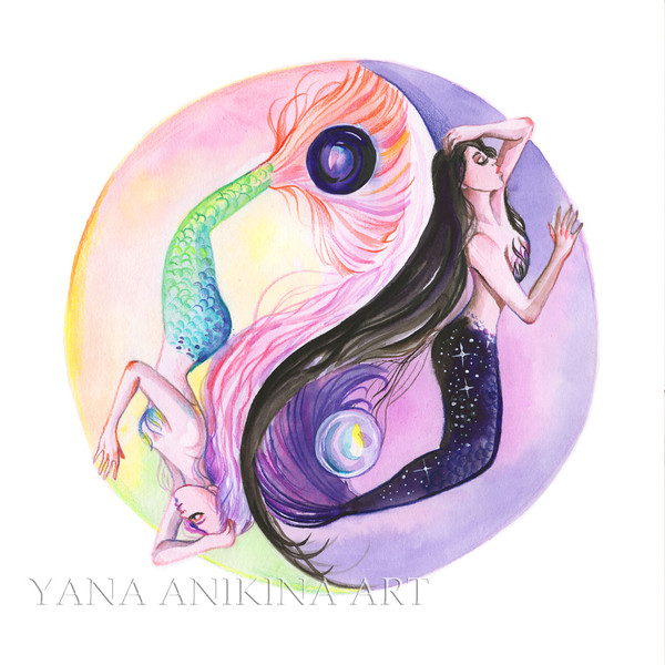 Mermaid Yin Yang Painting Zen mermaid-original-art-yin-yang-artwork-watercolor-1.jpg