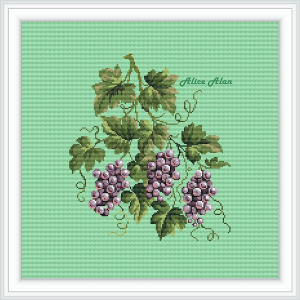 Grape easy kitchen art cross stitch ornament pattern