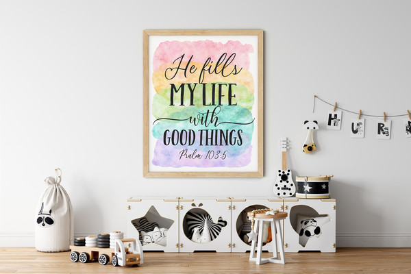 TJ Originals Psalm 103:5 He Fills My Life With Good Things. Bible Verse  Wall Print- Unframed 11 x 14 Black & White Print - Inspirational Gift for