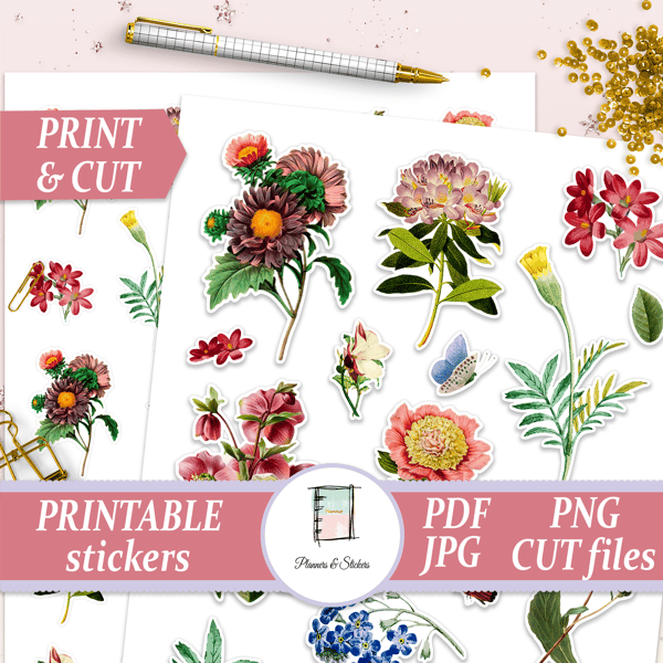 Vintage Flower Sticker Pack, Set of Beautiful Flower Stickers, Planner  Stickers, Scrapbooking Stickers, Journaling Stickers, Floral Sticker 