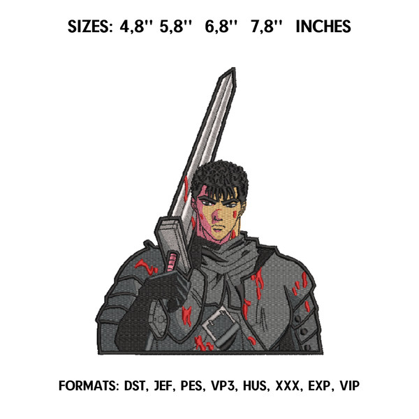 Guts Berserk Embroidery Design File / Berserk Anime Embroidery Design/ Berserk Guts embroidery design