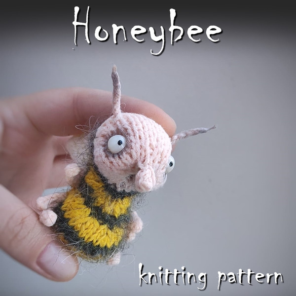 Honeybee knitting pattern, cute toy knitting pattern, knitted insect, toy knitting tutorial, tiny bee guide honeybee DIY.jpg