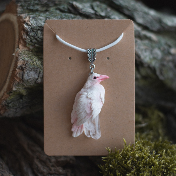 White Fox Necklace in Polymer Clay