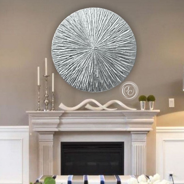 Fireplace-decor-living-room-wall-decor-round-abstract-painting-silver-metallic-textured-artwork.jpg