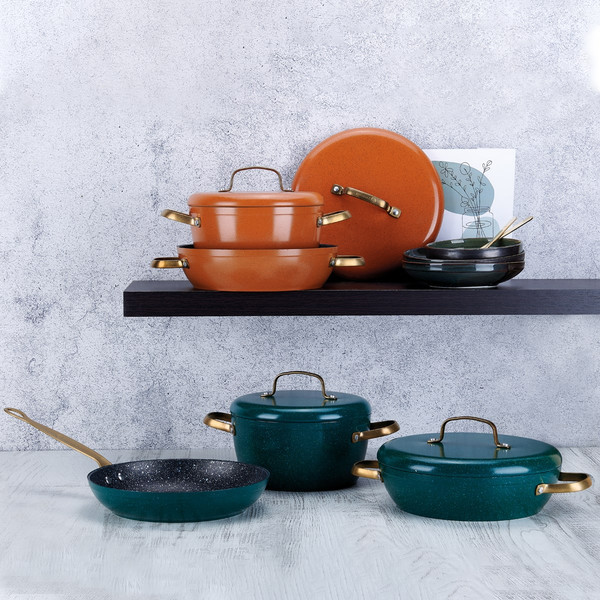 Titanium Professional Cookware Set 7 Piece-Orange Stylish Kitchen Cookware  Set Glass Cover