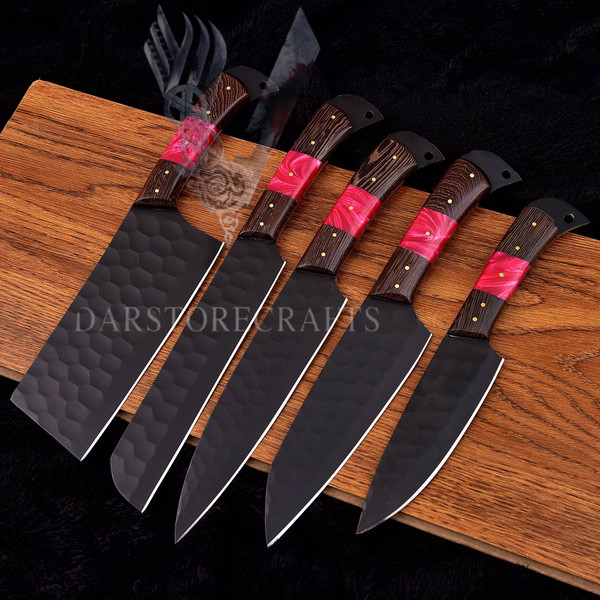 Hand Forged Carbon Steel Chef's Knife Set of 5 BBQ Knife Kitchen