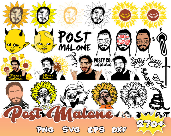 270 Post Malone Svg Bundle Layered Item, PostMalone Clipart, Cricut, Digital Vector Cut File.jpg