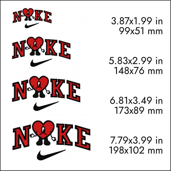 Nike Embroidery Design, Bad Bunny designs logo, 4 sizes - Inspire Uplift