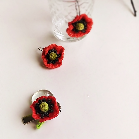 Poppy earrings crochet pattern, women's jewelry, crochet decoration, cute red poppy, floral earrings, amigurumi ebook 9.jpg