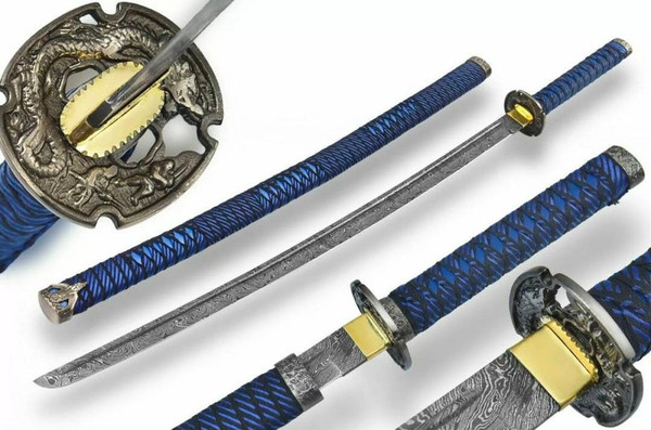 Hamdamde Damascus Katana Sword, Personalized Sword, Engraved Sword, SHARP Blade Katana Practice Samurai Sword (4).jpg