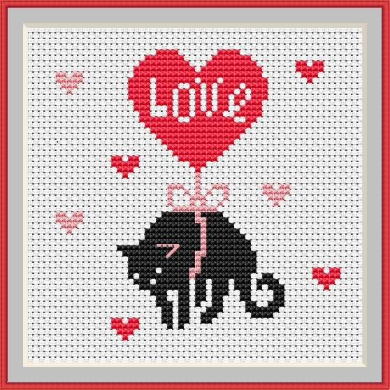 Valentine Cat cross stitch pattern – Cross Stitch Foxy