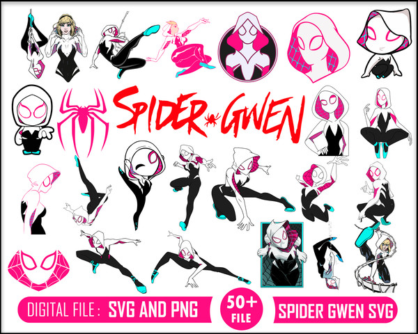 Spider Gwen Svg, SpiderWoman Svg, Digital download, SVG, PNG, Design, Clipart, Cricut, Silhouette, Instant Download.jpg