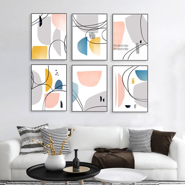 Geometric Posters 6 Piece Wall Art Set Abstract Shapes Art D - Inspire ...