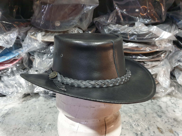 Outback Black Leather Cowboy Hat L | Walletsnhatsforu