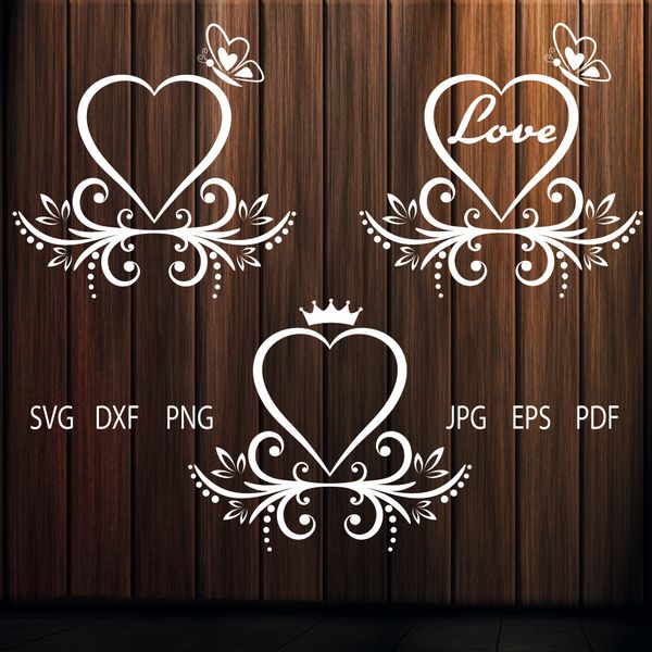 Floral Lace Hearts SVG Bundle, Heart Monogram Frame Template - Inspire ...