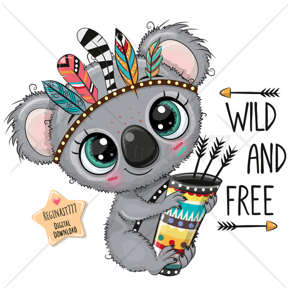 Cute Cartoon Koala PNG clipart, Wild, Tribal, Sublimation De