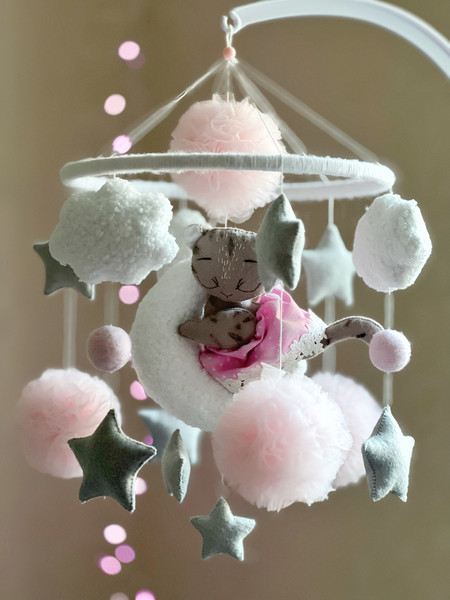 cat mobile crib nursery decor baby mobile girl