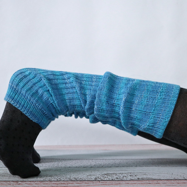 MOHAIR hand knitted WHITE § BLUE melange gaiters LEGWARMERS legging spats №  1344