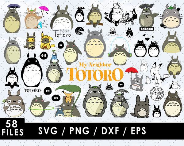 Totoro SVG, Satsuke SVG, Mei SVG, Catbus SVG, My Neighbor Totoro characters SVG, Studio Ghibli SVG, Hayao Miyazaki SVG, Kids' room decor SVG, SVG for Cricut, DI