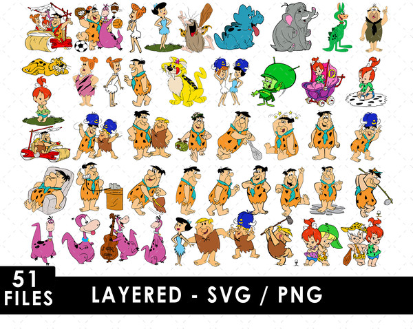 Flintstones SVG, Fred Flintstone SVG, Wilma Flintstone SVG, Barney Rubble SVG, Betty Rubble SVG, Pebbles Flintstone SVG, Bamm-Bamm Rubble SVG, Dino SVG, The Gre