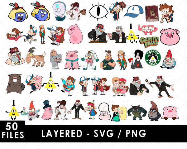 Gravity Falls SVG, Dipper Pines SVG, Mabel Pines SVG, Grunkle Stan SVG, Bill Cipher SVG, Wendy Corduroy SVG, Soos Ramirez SVG, Gideon Gleeful SVG, Mystery Shack