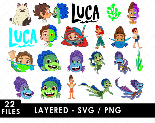 Luca SVG, Alberto SVG, Giulia SVG, Ercole Visconti SVG, Massimo Marcovaldo SVG, Luca characters SVG, Sea monster SVG, Italian Riviera SVG, Animated film SVG, Ki