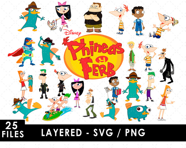 Phineas y Ferb SVG, Phineas Flynn SVG, Ferb Fletcher SVG, Candace Flynn SVG, Perry the Platypus SVG, Dr. Heinz Doofenshmirtz SVG, Cartoon characters SVG, Disney