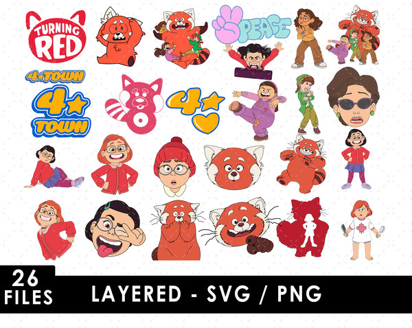 Turning Red SVG, Pixar movie SVG, Mei Lee SVG, Red panda SVG, Mei's friends SVG, Animation character SVG, Teenager cartoon SVG, Disney movie SVG, Red panda illu