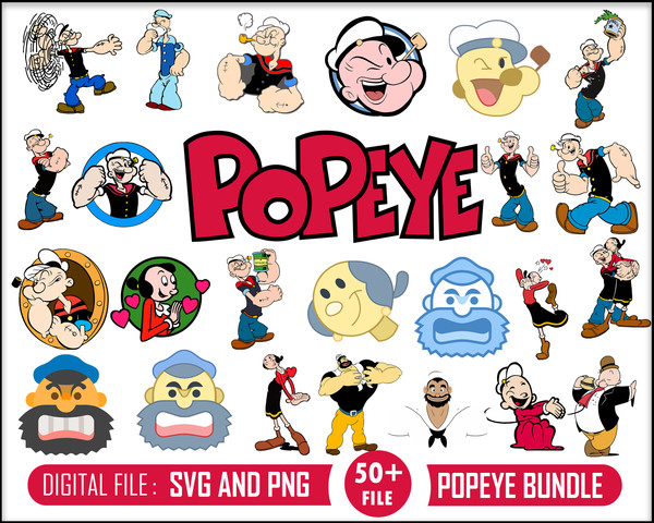 Popeye Svg, Olive, Wimpy, Bluto, Digital download, SVG, PNG, Design, Clipart, Cricut, Silhouette, Instant Download.jpg