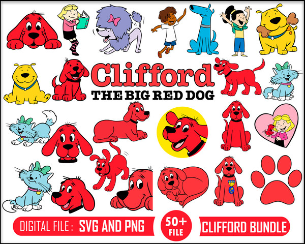 50 Clifford the Big Red Dog, Clifford the Big Red Dog SVG bundle, Clifford Png, Clifford the big red dog birthday, svg, cut file.jpg