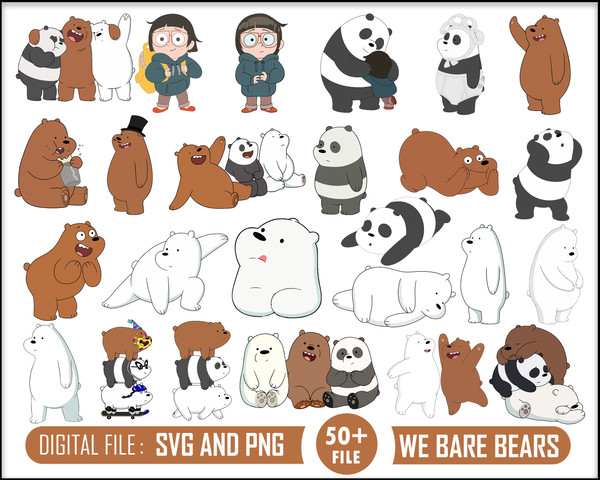 We Bare Bears digital, Layered svg, silhouette, artwork, instant download, clip art, stickers, Bundle Layered, cricut, cut files, vector.jpg