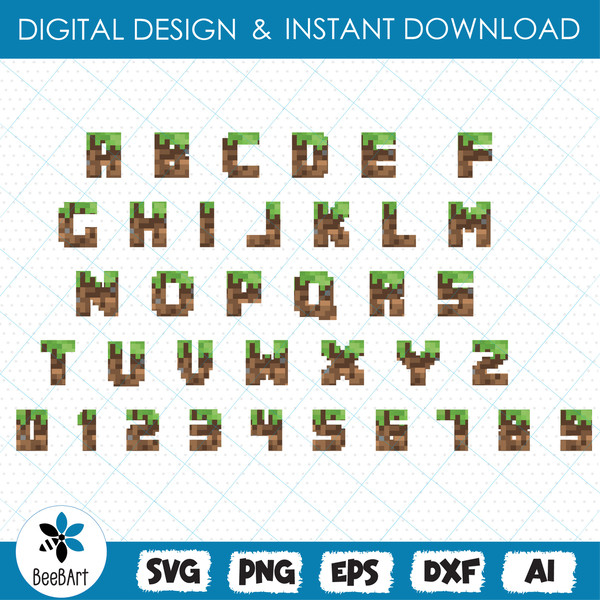 Mine pixel font SVG, Mind craft Alphabet, Mine svg Letters, - Inspire ...