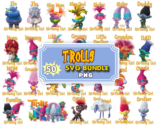 Trolls PNG Clipart, Trolls Printable Images Instant Download, Trolls Iron on shirt decor birthday.jpg