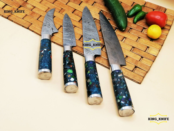 Damascus Steel Chef Knives Set  Kitchen Knife - Camping Cutting