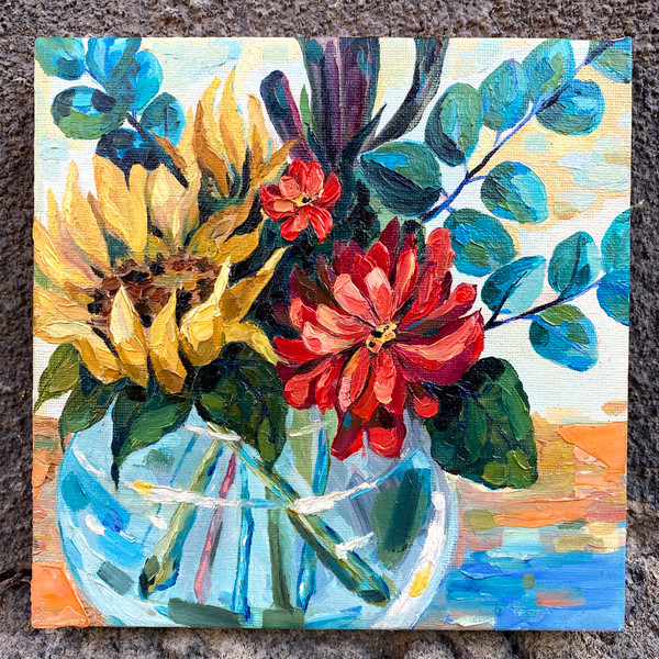 red peony oil painting