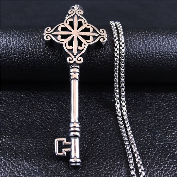 Silver Key Necklace Men Key Necklace Key Pendant 